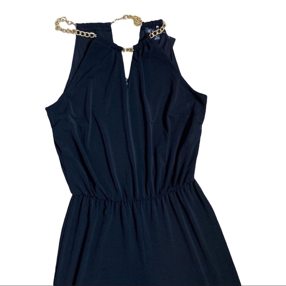 NEW! INC deep black gold chain stretch knit dress wide leg palazzo jumpsuit - Picture 3 of 6